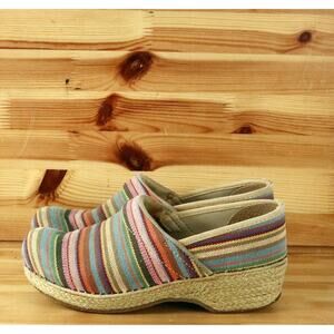 Dansko Clogs Womens 37 Vegan Cabana Striped Jute  Shoes Rainbow